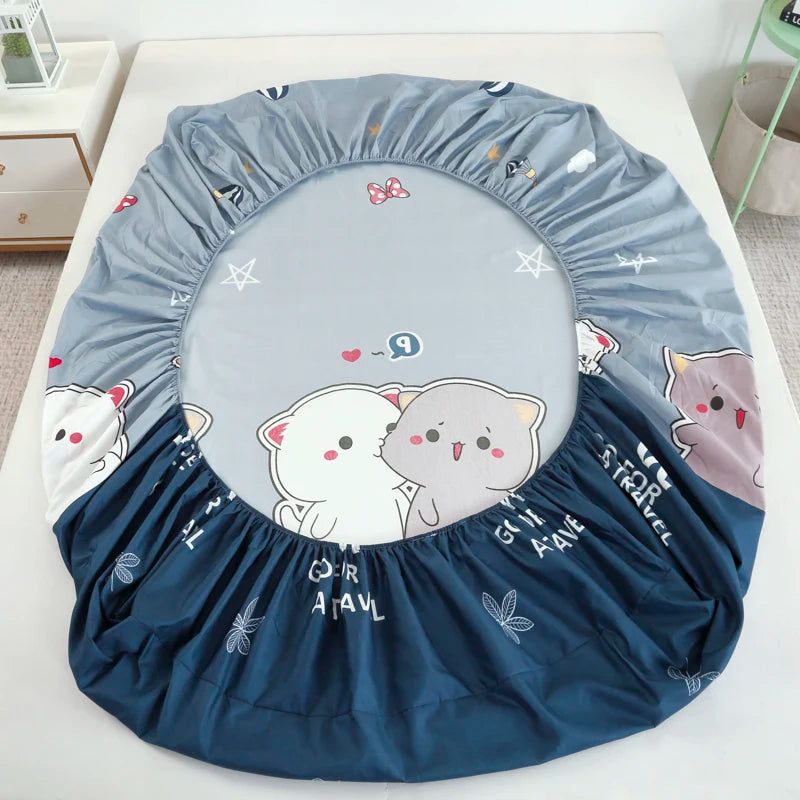 Cartoon Bear Bedding Fitted Sheet Only(no pillowcase) Elastic Band Around Mattress Cover King Size Bed Cover