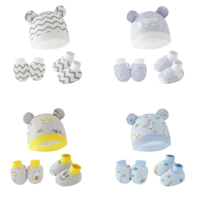 3pcs/set Cotton Newborn Cap with Anti Scratch Mittens and Foot Cover Infant Warm Headwear Baby Gloves with Socks Set-Dollar Bargains Online Shopping Australia