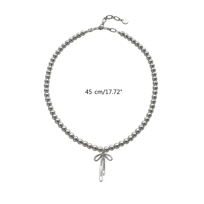 Choker Pendant Graceful Bowknot Pendant Choker Necklace with Gray Pearls Neck