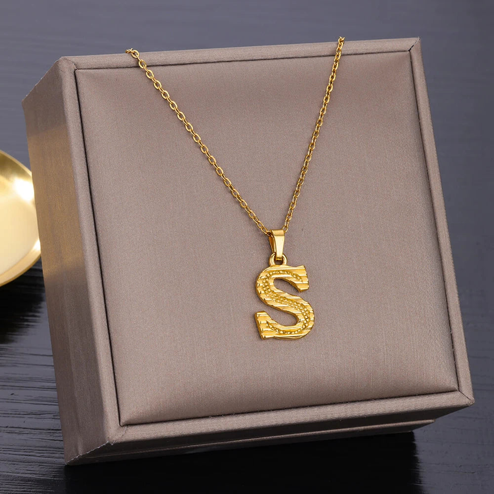 Stainless Steel Initial Necklaces For Women Men Gold Color Letter Necklace Pendant Jewelry Male Female Neck Chain Birthday Gift