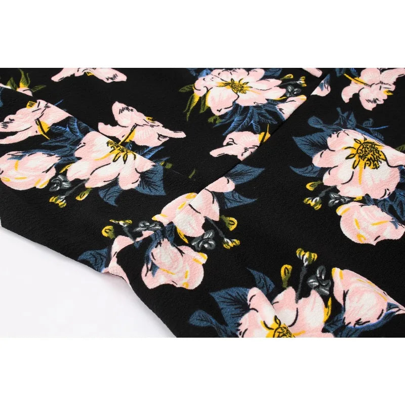 Women long Dress clothing Floral robe Retro Swing Casual Vintage Dresses