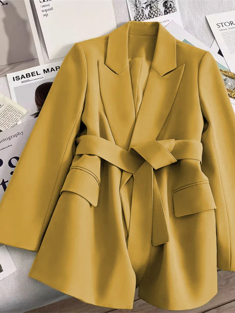 Women's Blazers Spring Autumn Suit Coat Beige Tie Up Jacket Slim Fit Stylish Top Outerwear Office Lady Blazer for Women Clothing-Dollar Bargains Online Shopping Australia