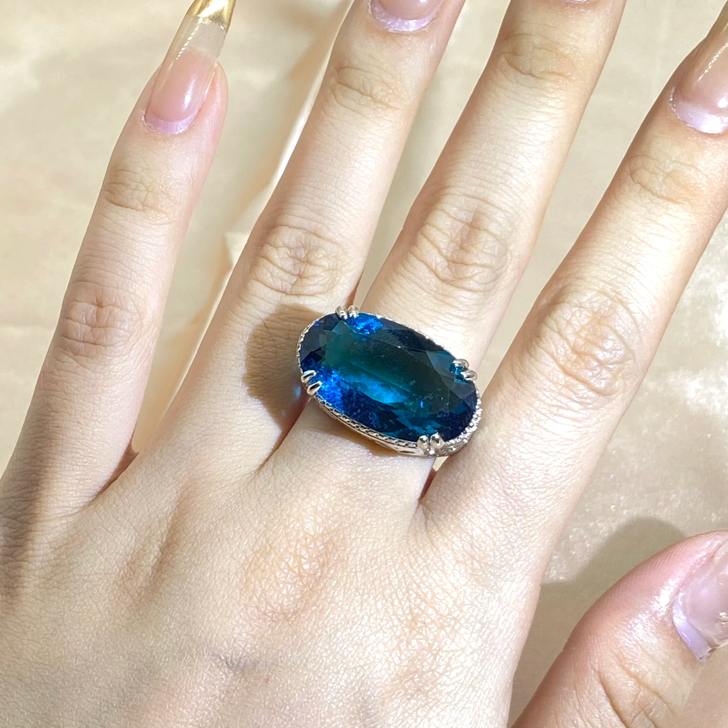 Exaggerated Large Zircon Ring Women Party Birthday Gift Oversized Blue Main Stone Ring