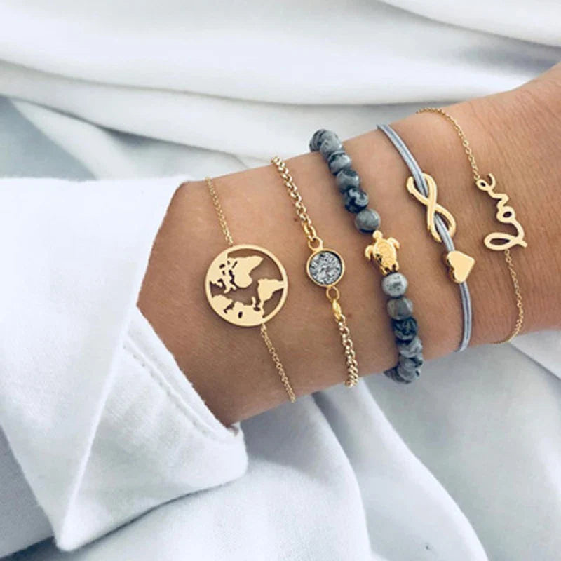Tocona Boho Love Moon Bracelets for Women Charms Bead Gold Color Star Clear Crystal Stone Letter Rope-Dollar Bargains Online Shopping Australia