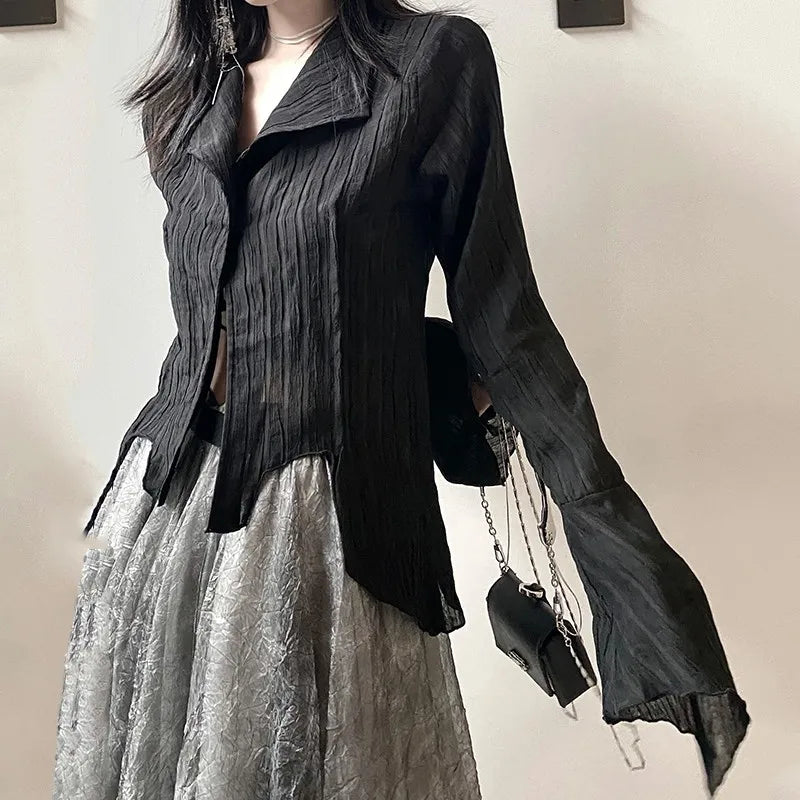 Gothic Black Shirt Yamamoto Style Dark Aesthetic Blouse Women Irregular Designer Clothes Emo Alt Clothes Grunge Tops Y2k-Dollar Bargains Online Shopping Australia