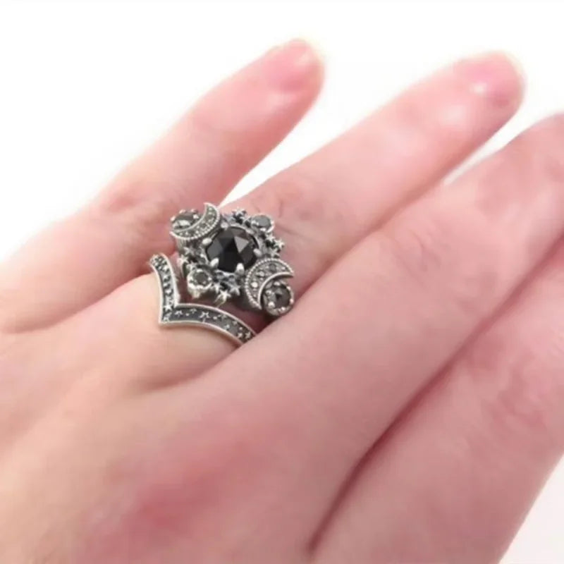 2023 New Gothic Universe Moon Women's Ring Set Creative Vintage Pentagram Black Party Vacation Jewelry Best Gift for Girls-Dollar Bargains Online Shopping Australia