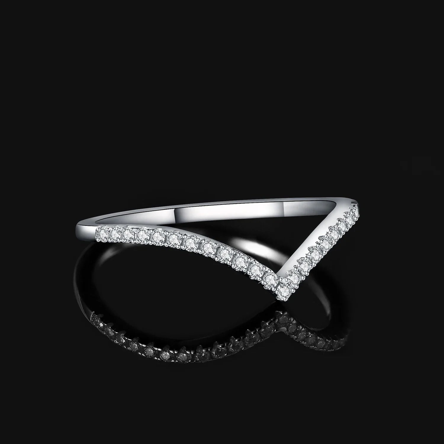 Moissanite D Color Round Cut 925 Sterling Silver V Shape Stackable Wedding Ring for Woman Yellow Rose Gold Plated