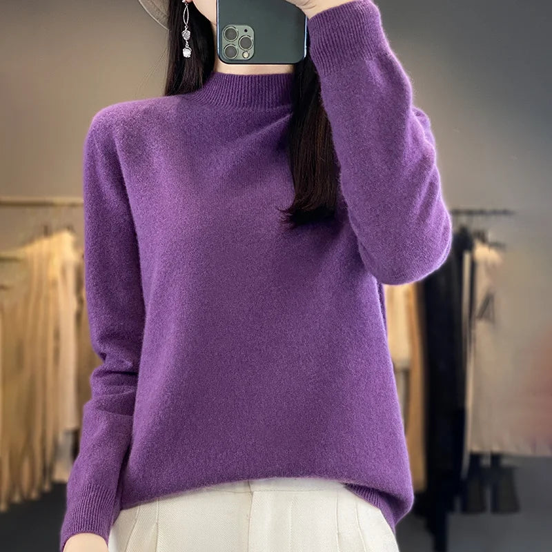 Wool Sweater Women's Loose Half Turtleneck Pullover Simple Top-Dollar Bargains Online Shopping Australia