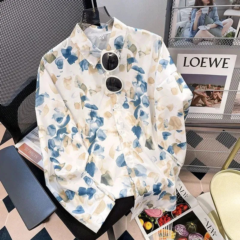 Vintage Printing Long Sleeve Shirts Women Y2K Spring Summer Chiffon Loose Casual Button Top Bf Korean Chic All-Match