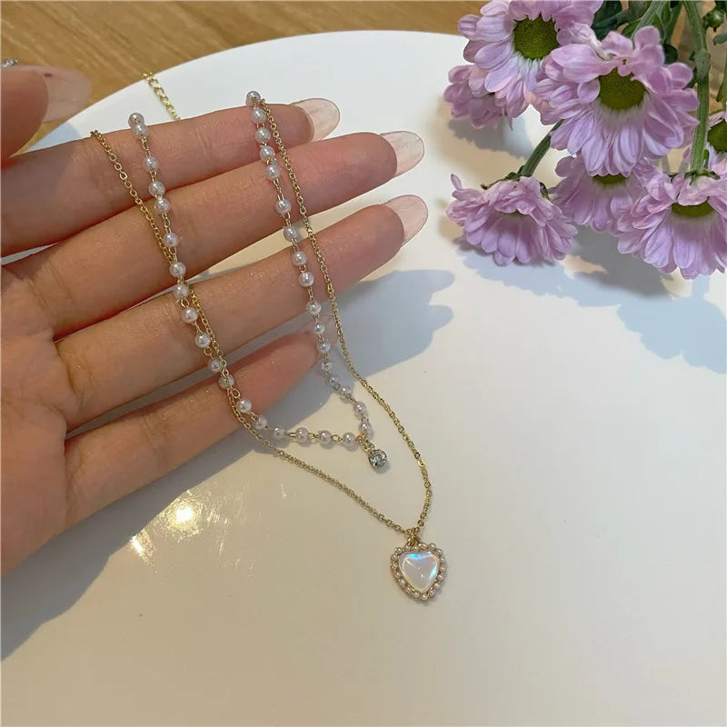 Unique Double Layer Black Love Heart Neckaces Women Exquisite Light Luxury Zircon Necklace Jewelry Party Gifts-Dollar Bargains Online Shopping Australia