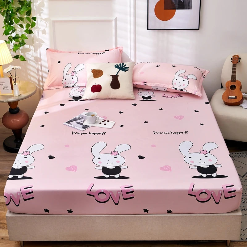 Cartoon Bear Bedding Fitted Sheet Only(no pillowcase) Elastic Band Around Mattress Cover King Size Bed Cover