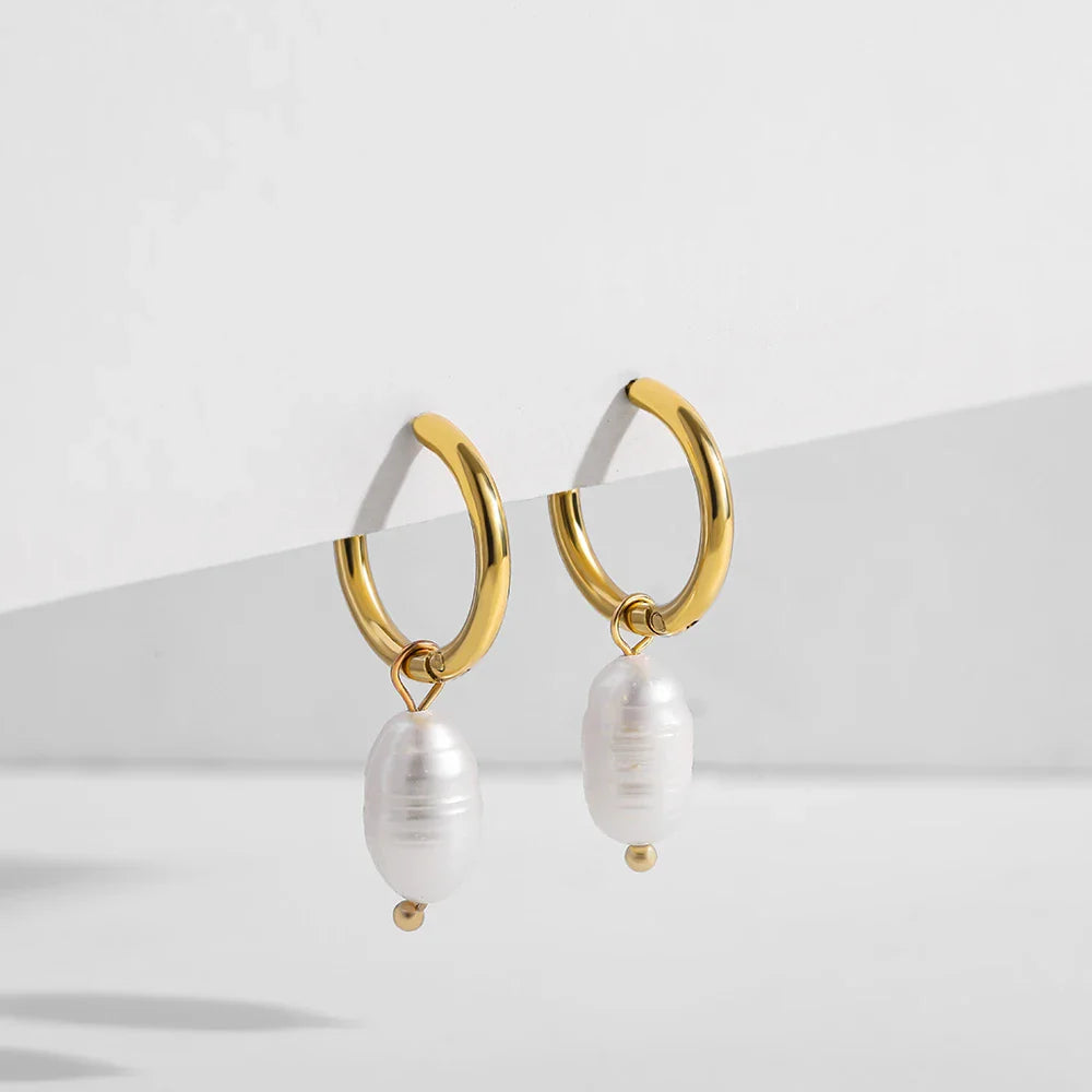 Bohemian Handmade Natural Stone Beads Hoop Earrings for Women Golden Color Stainless Steel Circle-Dollar Bargains Online Shopping Australia