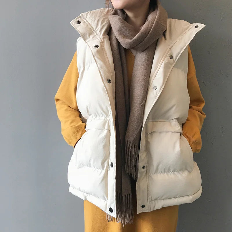 Elegant Cotton Warm Vest Female Students Streetwear Loose Sleeveless Parkas Vest Women