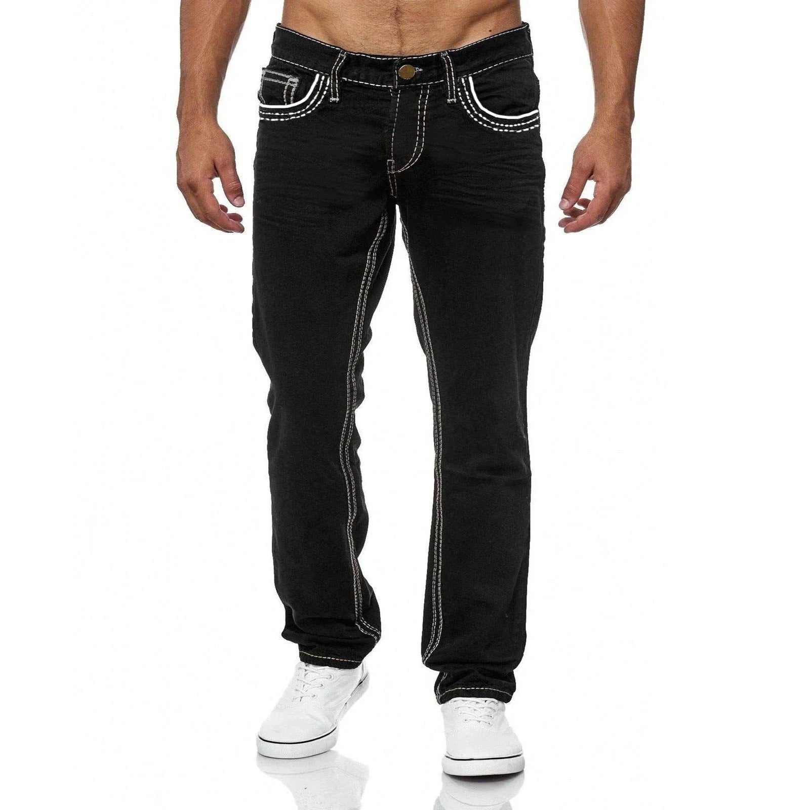 Men Jeans Solid Pockets Stretch Denim Straight Pants Spring Summer Business Casual Trousers Daily Streetwear Men's Clothing-Dollar Bargains Online Shopping Australia