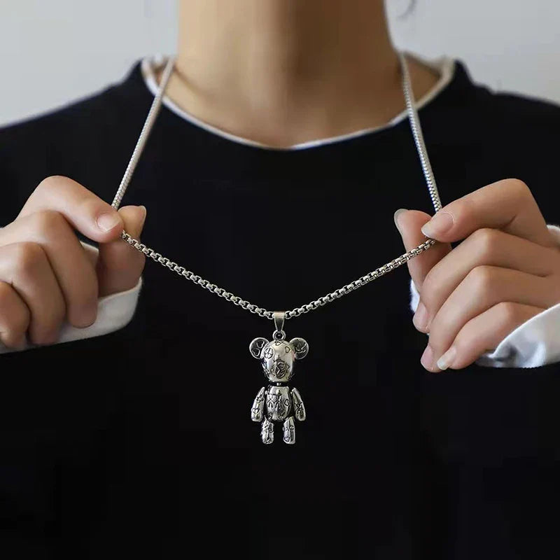 Fashion Cute Hip Hop Bear Pendant Necklace for Men & Women Punk Wind Titanium Steel Sweater Chain Jewelry Set Lovers Gift-Dollar Bargains Online Shopping Australia
