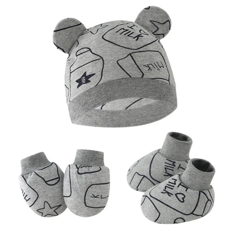 3pcs/set Cotton Newborn Cap with Anti Scratch Mittens and Foot Cover Infant Warm Headwear Baby Gloves with Socks Set-Dollar Bargains Online Shopping Australia