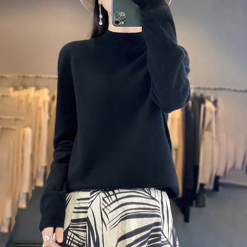 Wool Sweater Women's Loose Half Turtleneck Pullover Simple Top-Dollar Bargains Online Shopping Australia