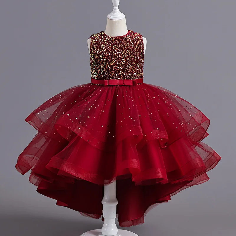 Flower Girls Princess Sequins Baby Wedding Christmas Party Trailing Dress Teenager Children Kids Elegant Vestidos for 3-15Years-Dollar Bargains Online Shopping Australia
