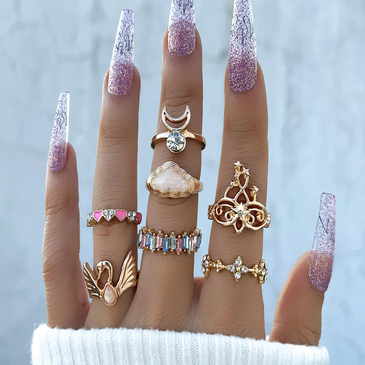 Pink Acrylic Butterfly Knuckle Ring Set For Women Crystal Enamel Mushroom Yin Yang Flower Rings Girls Fashion Jewelry-Dollar Bargains Online Shopping Australia
