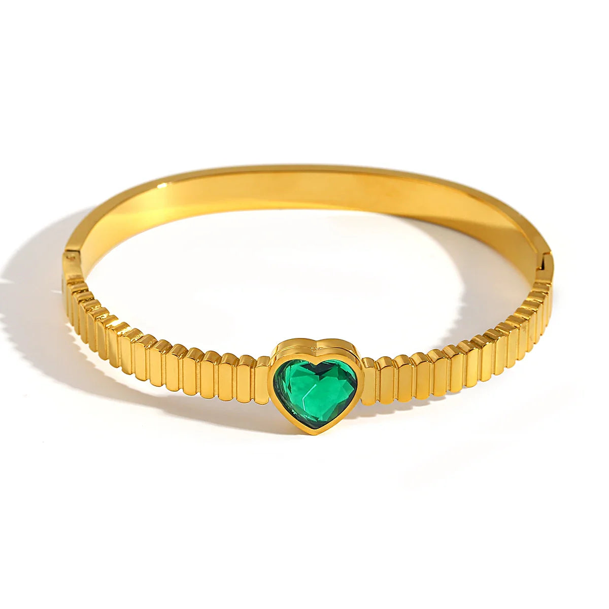 Chic Green Zircon Stainless Steel Bangle Bracelets for Women Charm Texture Simple Gold Color Accessories-Dollar Bargains Online Shopping Australia