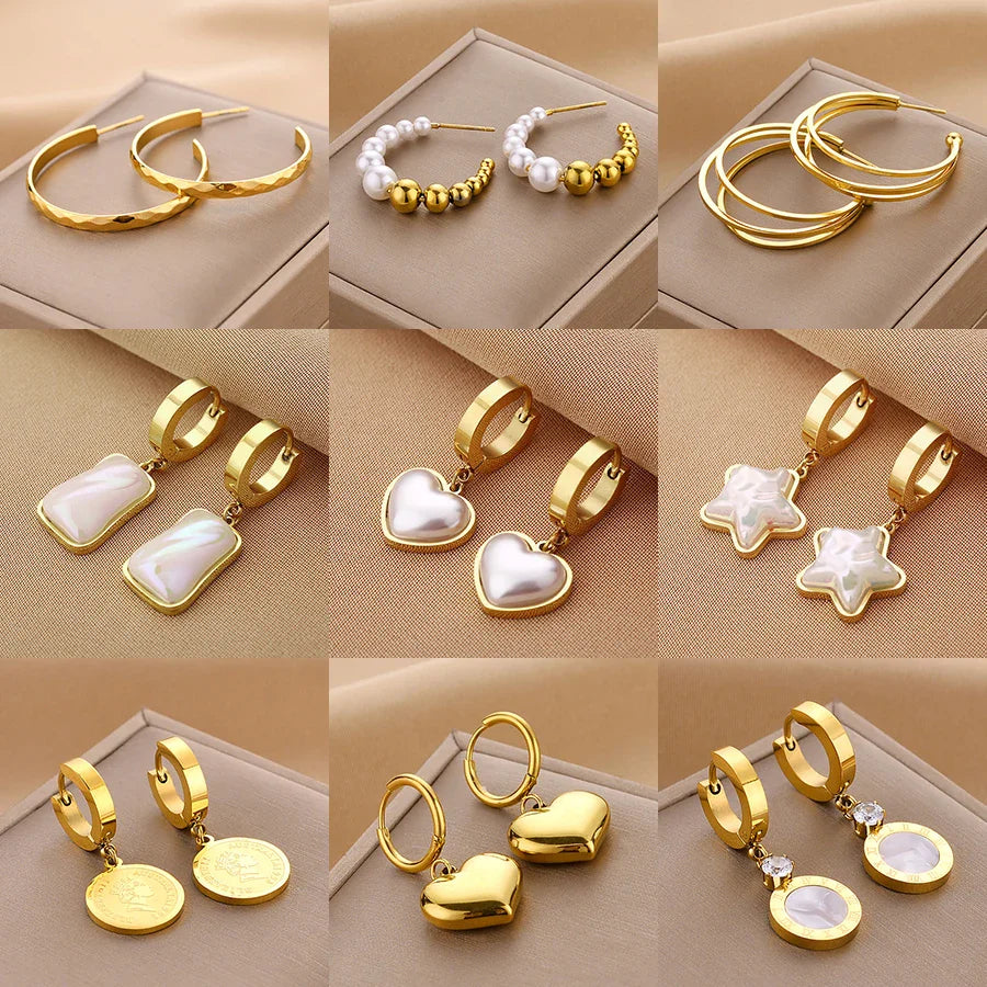 Stainless Steel Hoop Earrings For Women Gold Color Fashion Pearl Piercing Earring Luxury Jewelry