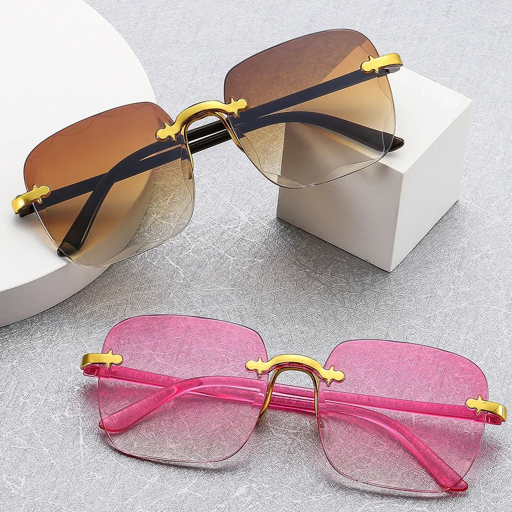 Square Sunglasses Woman Fashion Gradient Mirror Frameless Sun Glasses Female Classic Vintage Oversized Rimless