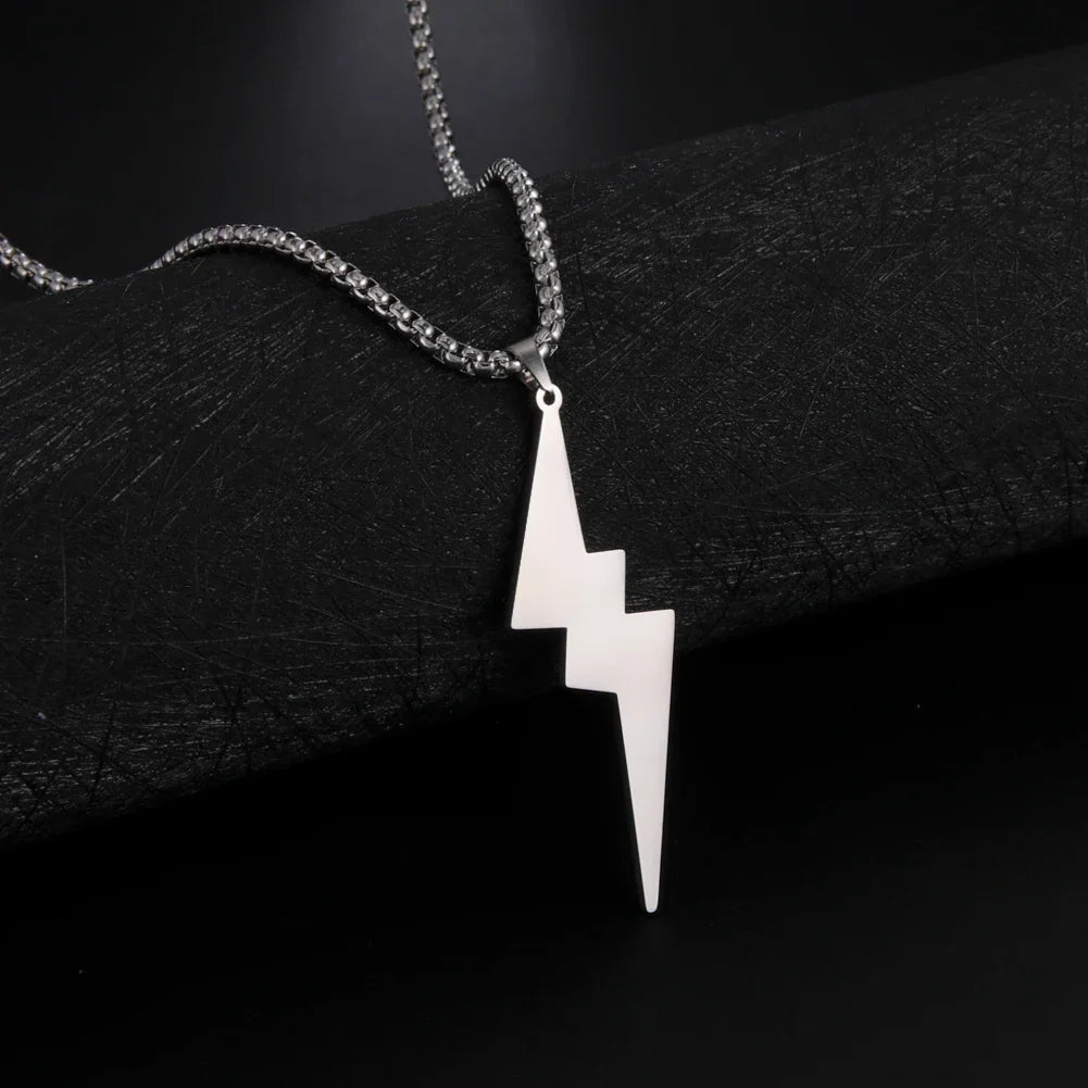 Steel Lightning Pendent Necklace for Men Women Powerful Chain Necklaces Punk Couple Jewelry Gifts for Friend