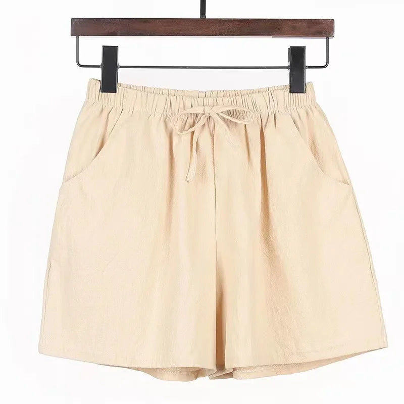 Cotton Linen Beach Shorts Women Basic Short Pants Mini Wide Leg Trousers Ladies Fashion Casual Home Streetwear-Dollar Bargains Online Shopping Australia