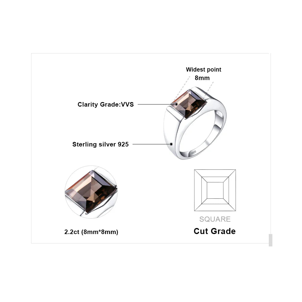 Natural Smoky Quartz Created Ruby Sapphire Simulated Emerald 925 Sterling Silver Ring for Men Gemstone Jewelry