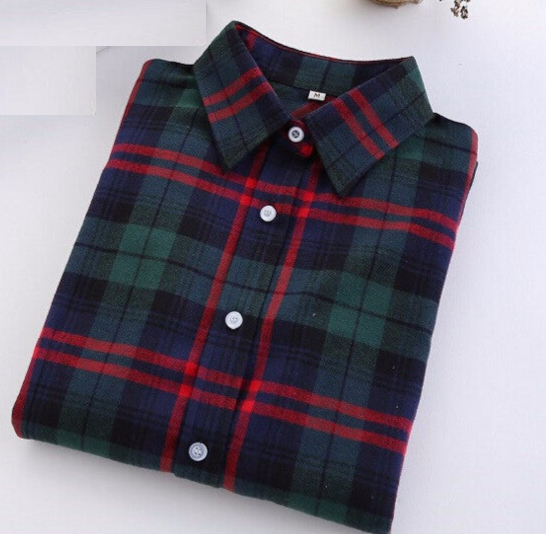 Plaid Shirt Female College style women's Blouses Long Sleeve Flannel Shirt Cotton Office tops