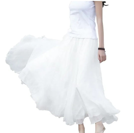 Women Chiffon Long Skirts Candy Color Pleated Maxi Skirts 10 Candy Colors High