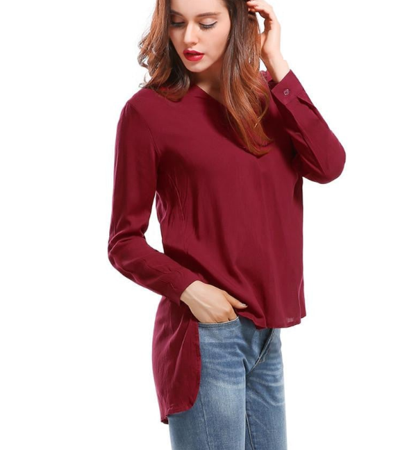 Women Blouses Long sleeve Shirts Solid V-neck Cotton Vintage Shirt Wild Casual Streetwear Loose Tops Women Plus Size Blouse