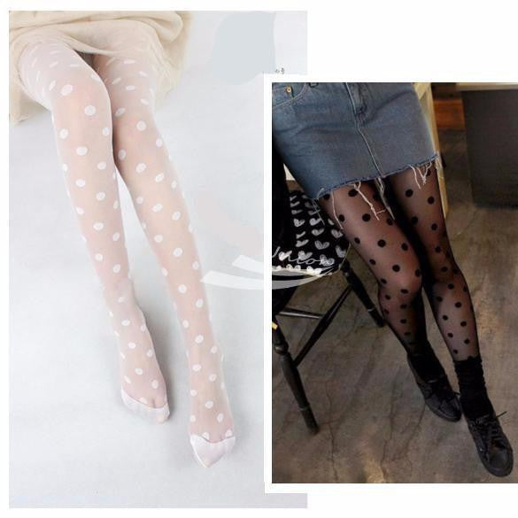 Fashion Women's Lady's lace Big Dot Leggings Pants Slimming Solid Black White