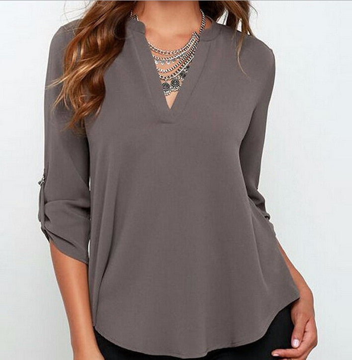 Plus Size Woman Fashion Solid Casual Long Sleeve Chiffon Blouses Lady Girl White 7 color S- 5XL Shirts