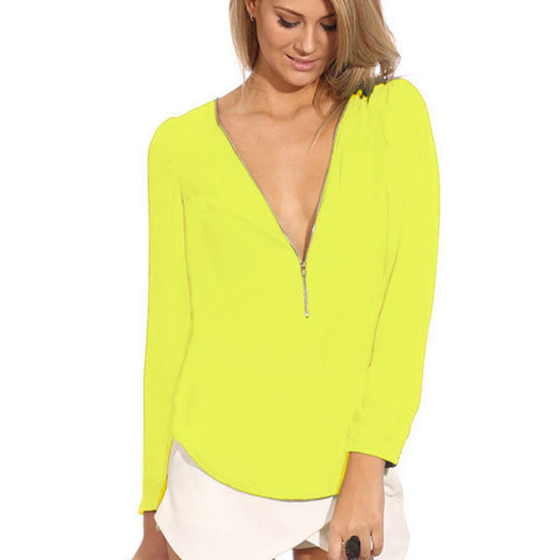 Online discount shop Australia - Long Sleeve Zipper V-Neck Plus Size Chiffon Blouse Shirt Women Casual 6XL 5XL XXXXL Blouses Vintage Tops