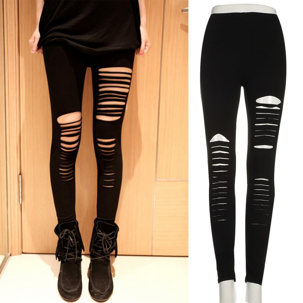 Stretch Black Dancing Pant Ripped Leggings Elasticized Waist Women Leggings Ripped Pants Winter Leggings Fashion