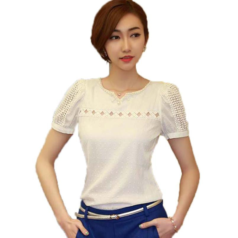 S~XXL Women Tropical Lace Short Sleeve Shirt V Neck Doll Chiffon Tops Women Blouses A727