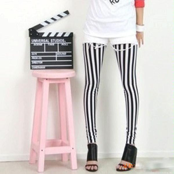 Stylish Women Skinny Legging Pants Stripe Grid Porcelain Geometry Multi-Pattern Pencil Legging