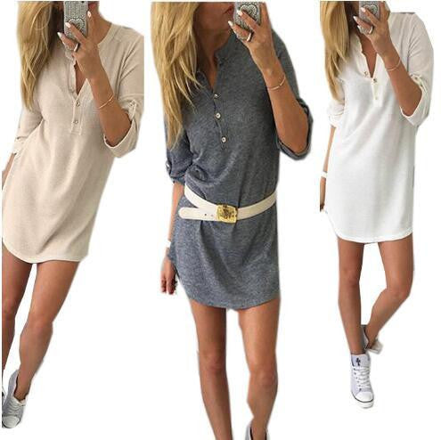 Sweater Dress Women Long Sleeve V-Neck Button Knitted Dress Casual Bodycon Sweater Dress GV347
