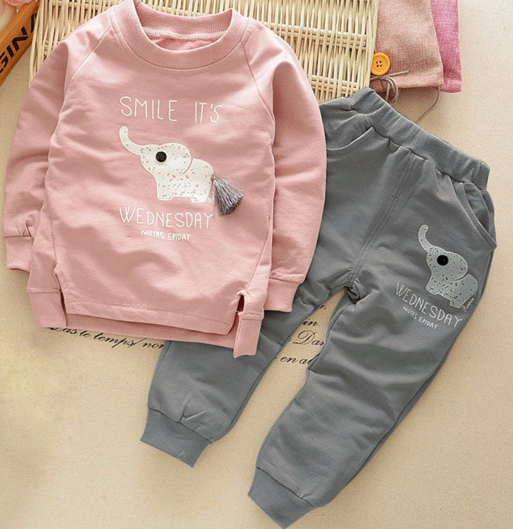 Online discount shop Australia - Kids Clothes Baby Boys Girls Cartoon Elephant Cotton Set Children Clothing Sets Child T-Shirt+Pants Suit V2