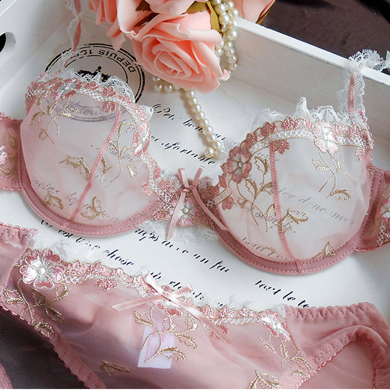 Online discount shop Australia - Fashion Womens Sexy Lingerie Underwire Bra Sets Transparent Ultra-thin Lace Brassiere Panties Set Full of Temptation
