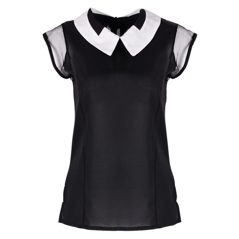 White Black Blue Women Loose Casual Sleeveless Chiffon Blouse