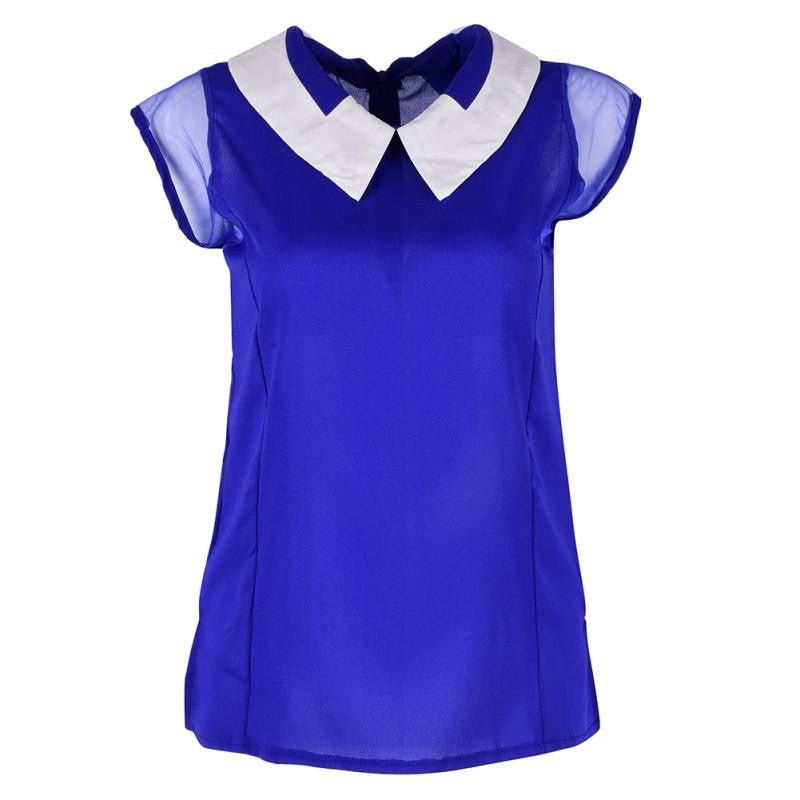 White Black Blue Women Loose Casual Sleeveless Chiffon Blouse