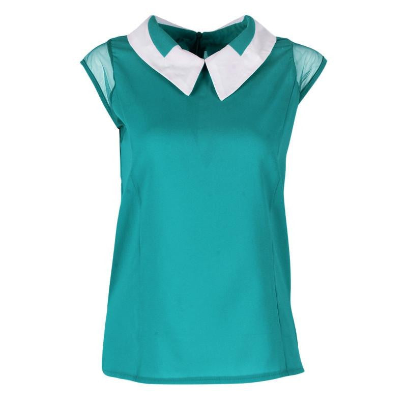 White Black Blue Women Loose Casual Sleeveless Chiffon Blouse