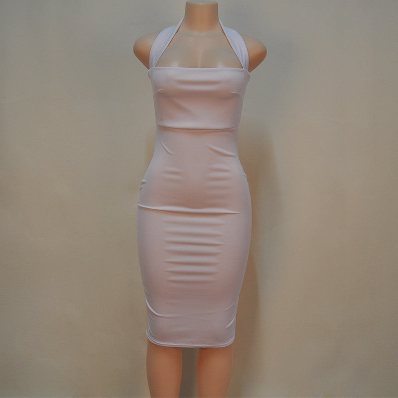 White Dress Party Dresses Women Sexy Bodycon Bandage Dress Black Halter Strapless Sleeveless Club Knee-Length Summer Dress-Dollar Bargains Online Shopping Australia