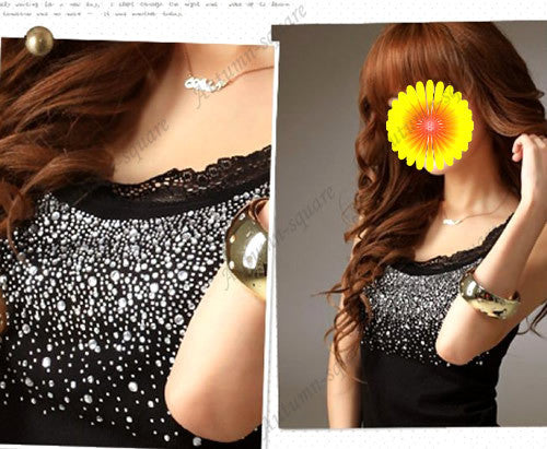 Girl Women's Rhinestone Sequin Lace Tank Top Sling Camisole Cami Shirt Vest Slim
