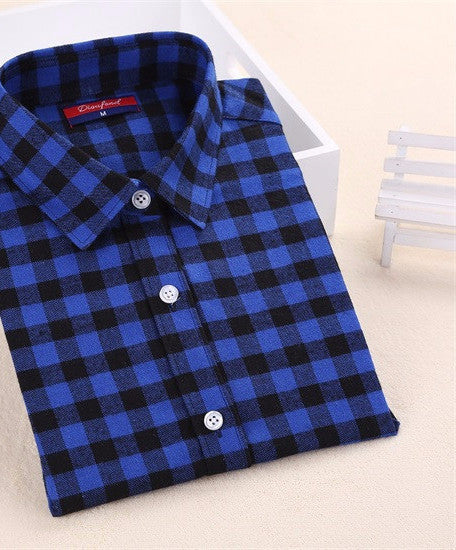Plaid Shirt Women Cotton Blouse Long Sleeves Ladies Tops Turn-Down Collar Women Blouses Plus Size