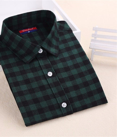 Plaid Shirt Women Cotton Blouse Long Sleeves Ladies Tops Turn-Down Collar Women Blouses Plus Size