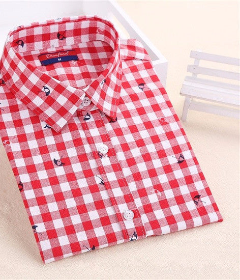 Plaid Shirt Women Cotton Blouse Long Sleeves Ladies Tops Turn-Down Collar Women Blouses Plus Size