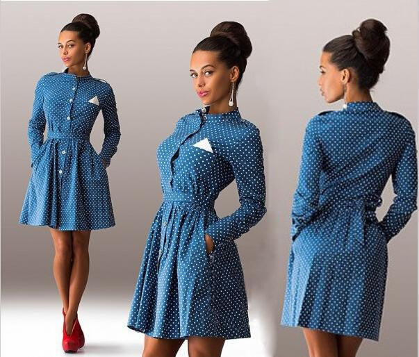 Online discount shop Australia - Autumn Polka Dot Decoration Long Sleeve Sexy Slim Mini Dress Casual Style Dress Three Colors Dress Vestidos Q0009B